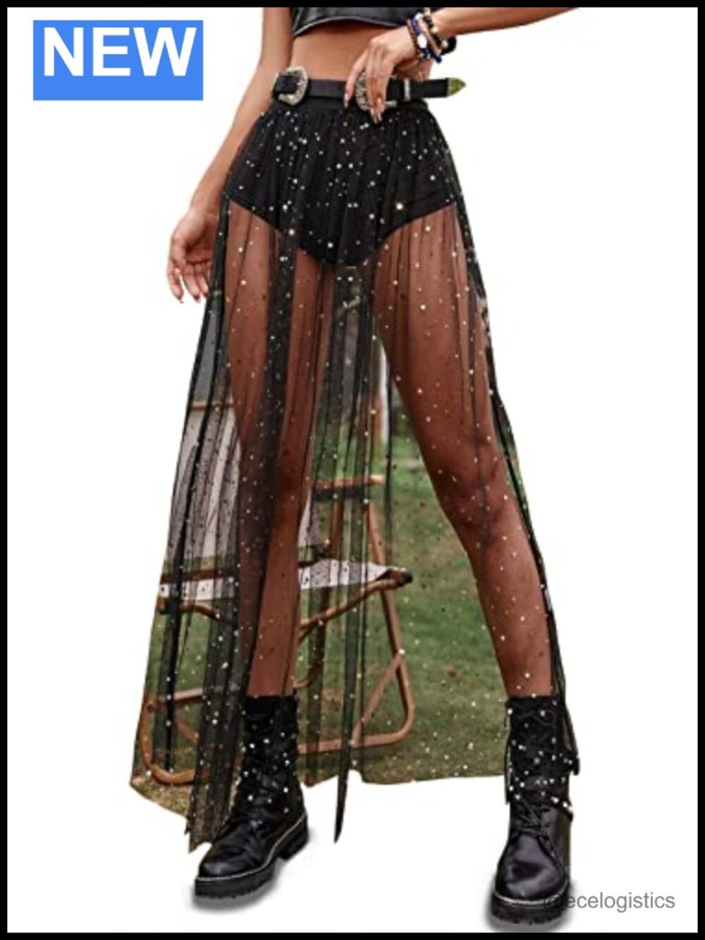 2 in 1 Sheer Skirt with Built-in Shorts Mesh High Waist A Line Maxi Festival